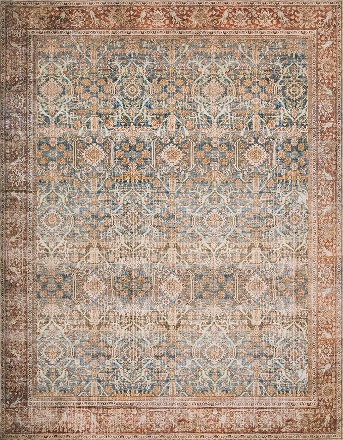 Loloi ll Layla Collection Printed Vintage Persian Area Rug 7'6" x 9'6" Ocean/Rust | Amazon (US)