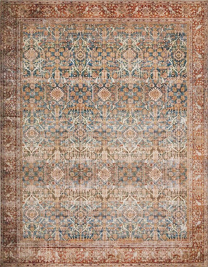 Loloi ll Layla Collection Printed Vintage Persian Area Rug 7'6" x 9'6" Ocean/Rust | Amazon (US)