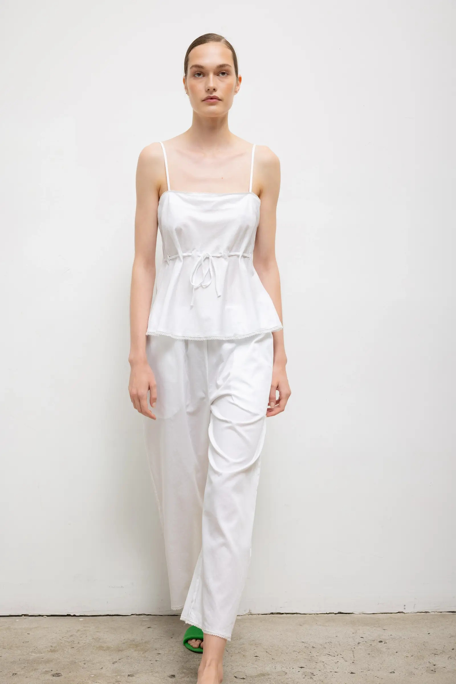 LESET Yoko Lace Crop Pant in White in Cotton | LESET