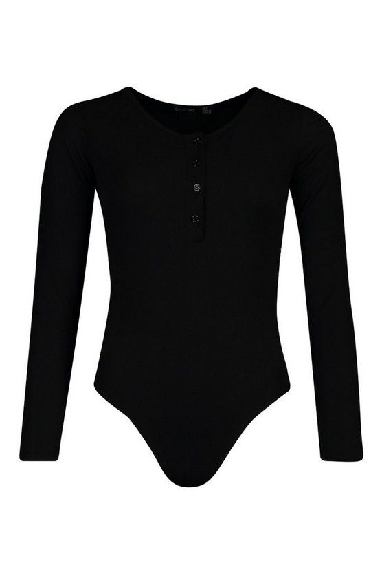 Rib Knit Long Sleeve Button Bodysuit | Boohoo.com (US & CA)