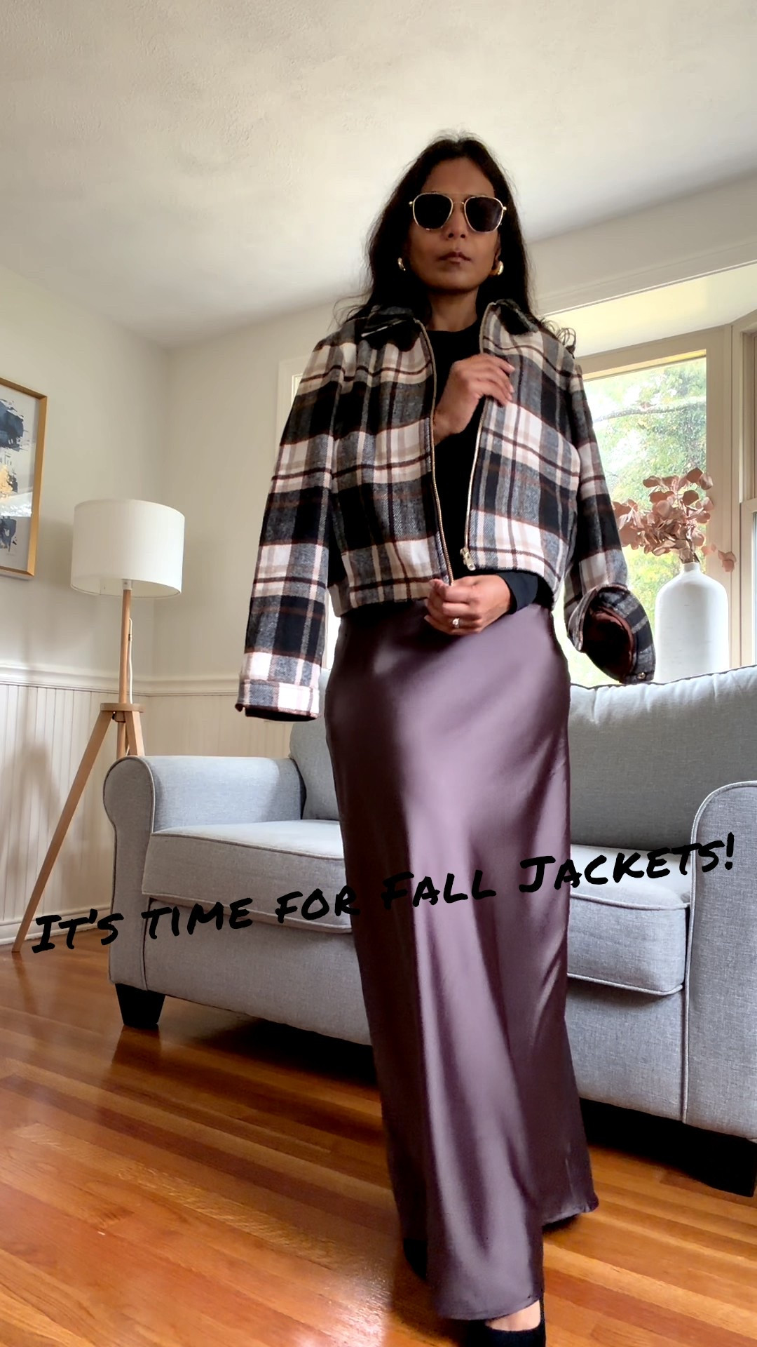 It’s time for Fall jackets in Boston now🍁🍁 A cropped silhouette works so well with the season’s satin midi skirts. #falljackets #ltkseasonal #plaidjackets #petitestyle 