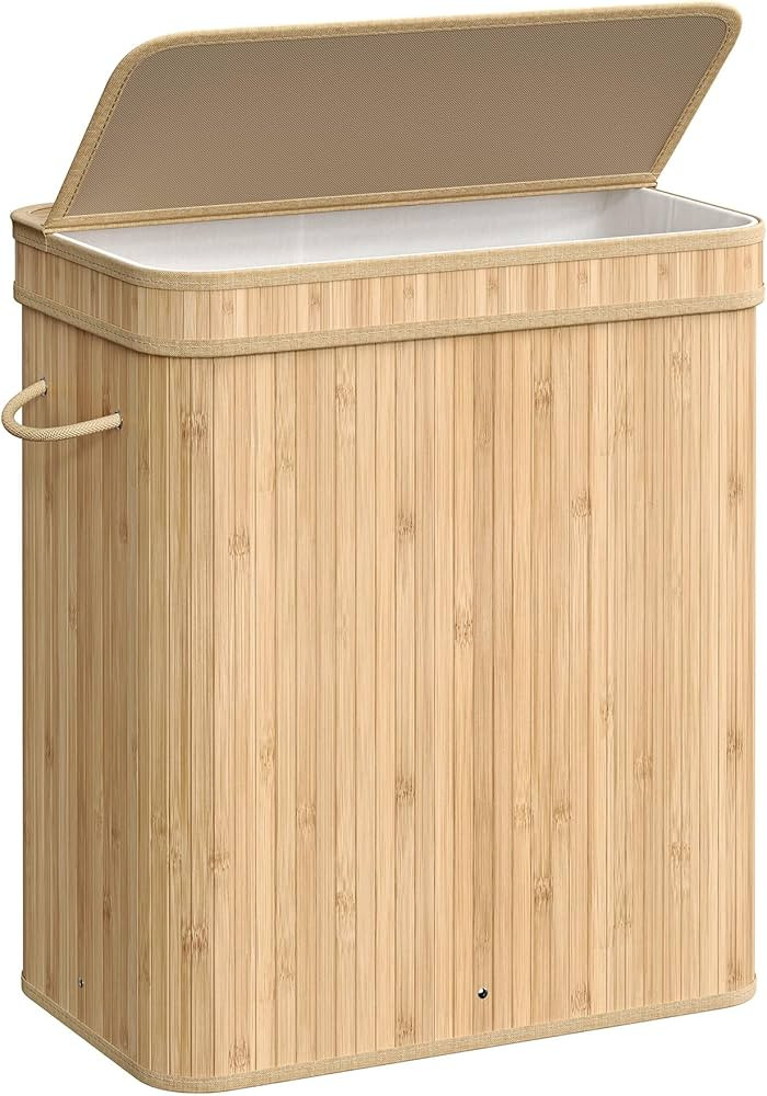 SONGMICS Laundry Hamper with Lid, Bamboo Laundry Basket, Removable Machine Washable Laundry Baske... | Amazon (US)