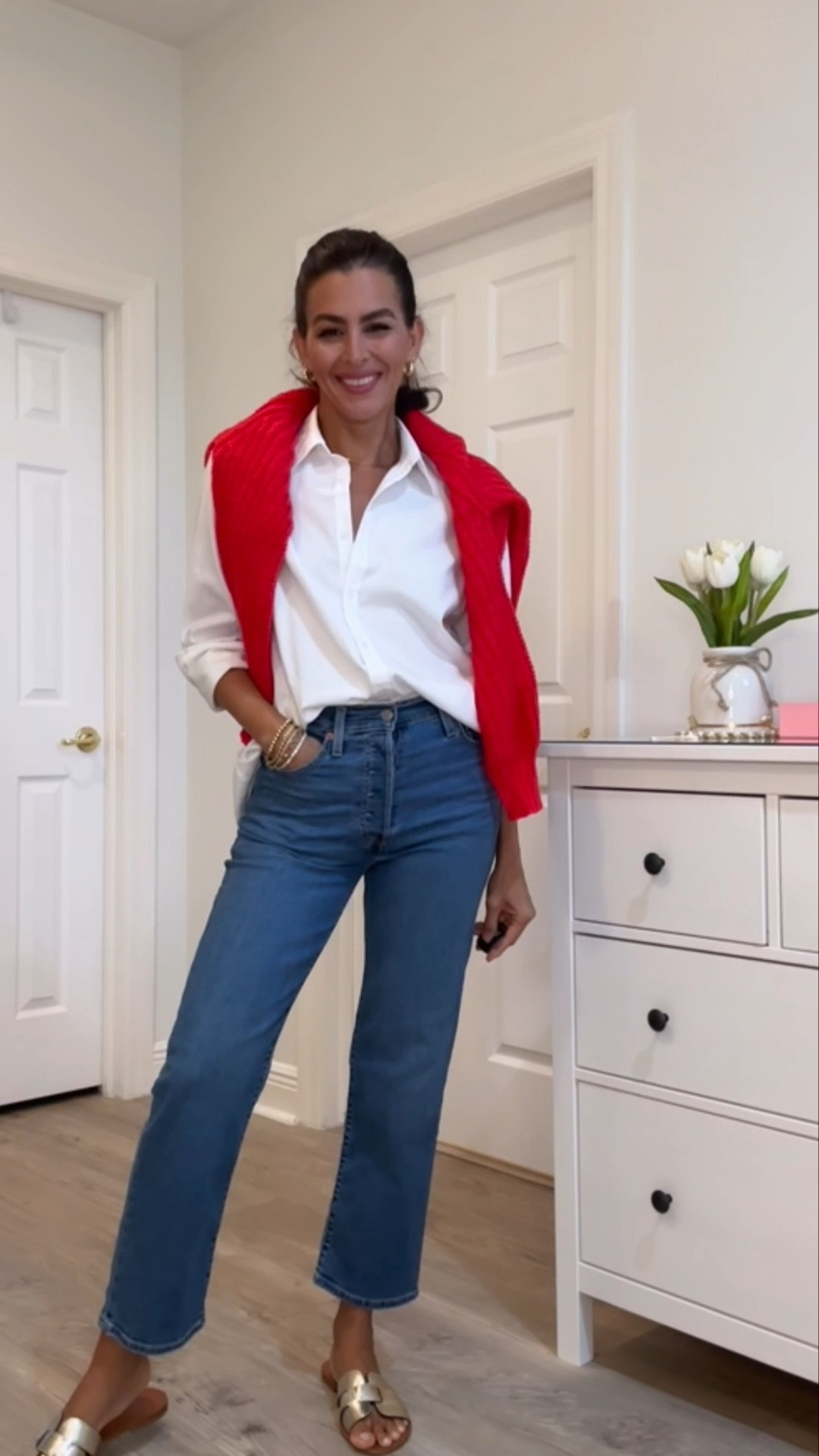 Outfit 1: Size s in mesh top. Size up in long bra, runs small in waist. Size 25 in faux leather pants.
Outfit 2: size 25 in jeans, L in button down, m in red cardigan.
Outfit 3: suze size a in bodysuit, size 27 in pants, 
Outfit 4: size s in red top, M in skirt. 
Shies tts#LTKValentine 

#LTKOver40 #LTKootd #LTKSaleAlert