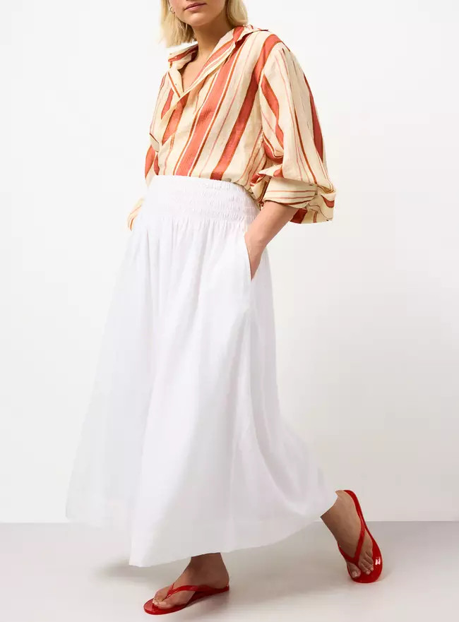 Buy White Linen Rich Shirred Waist Midaxi Skirt 20 | Skirts | Tu | Tu Clothing