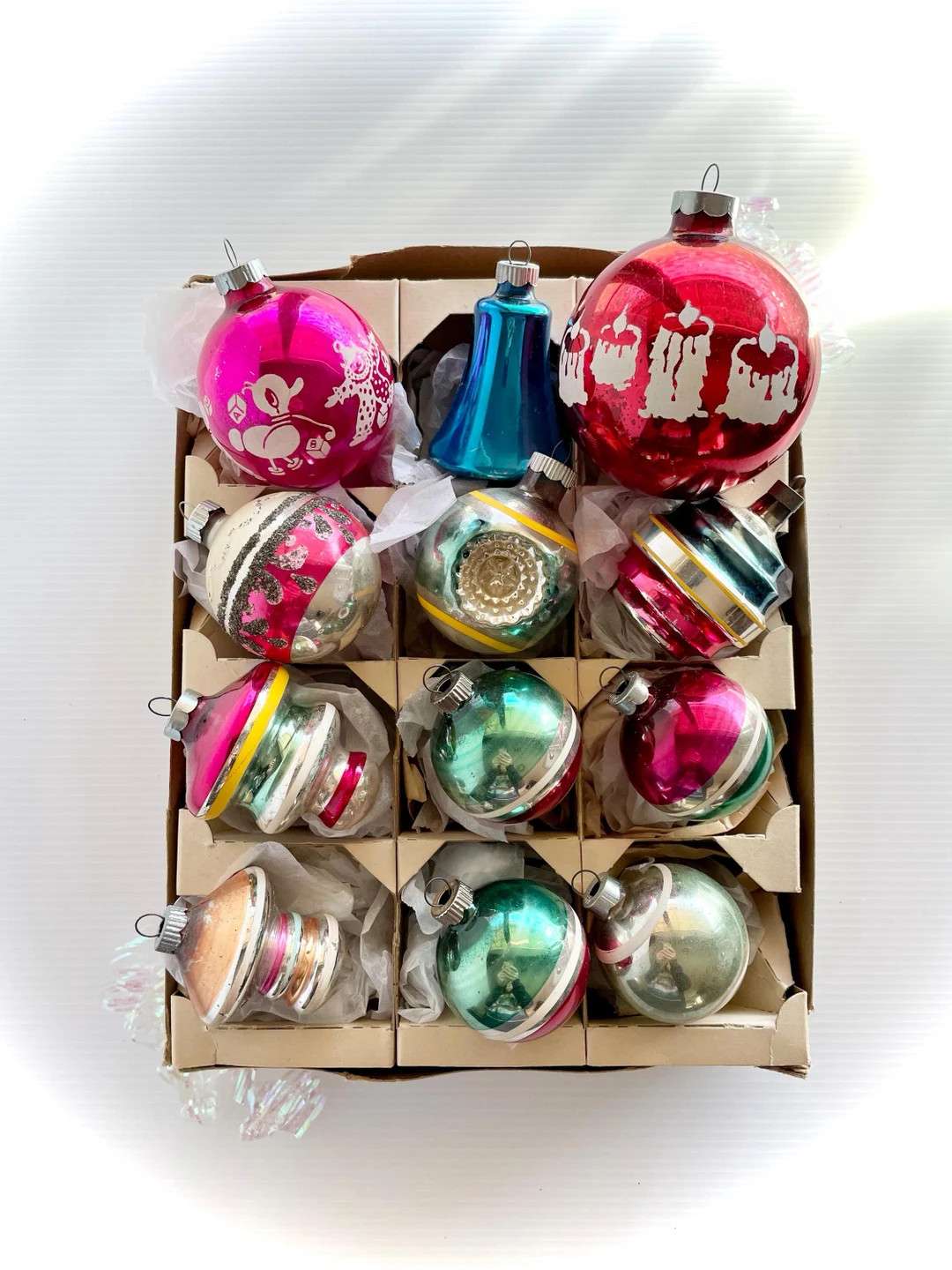 Vintage Shiny Brite Fancy Glass Christmas Tree Ornament, Choice of ONE or PAIR Indent, Stenciled ... | Etsy (US)