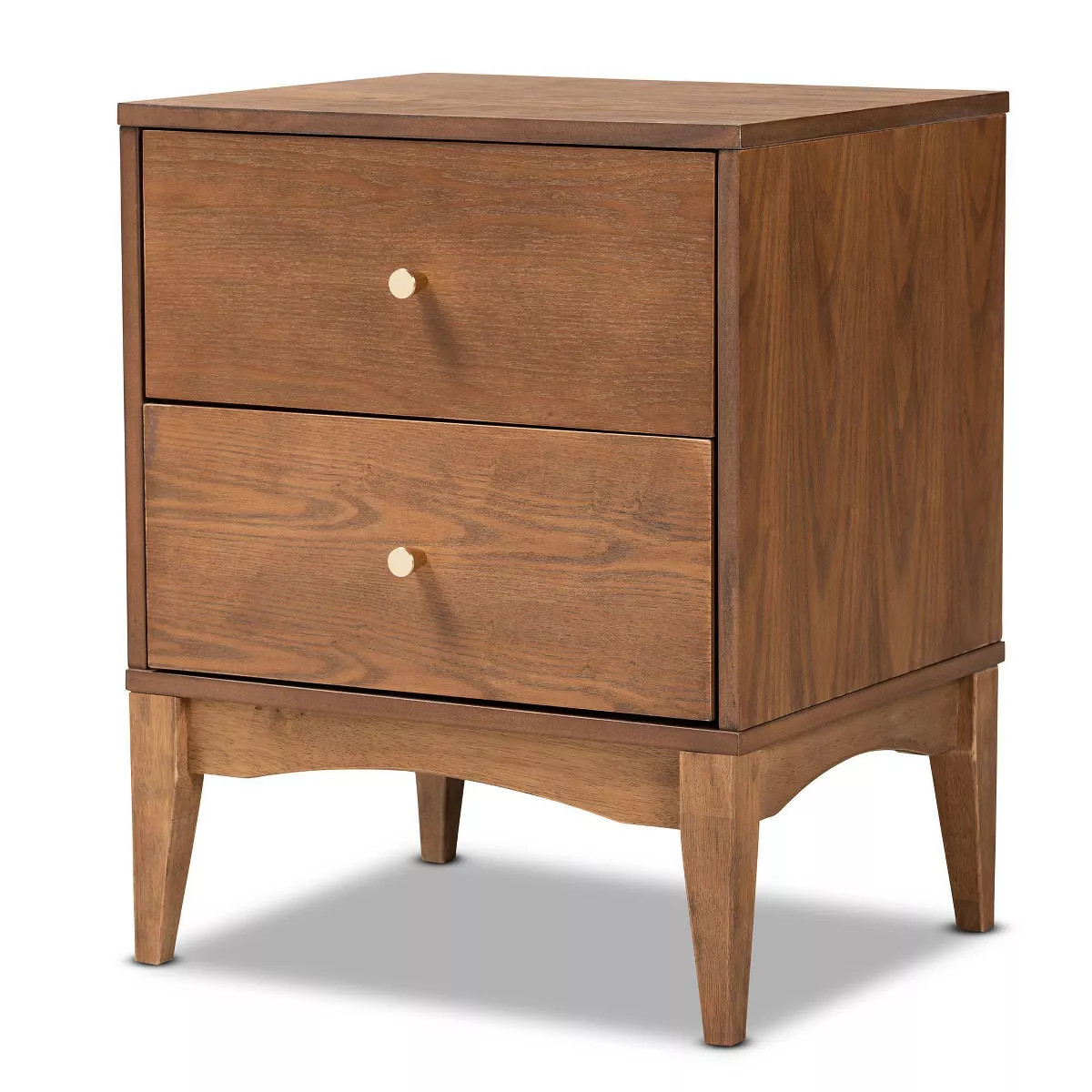 Landis Wood 2 Drawer Nightstand Ash Walnut/Gold - Baxton Studio | Target