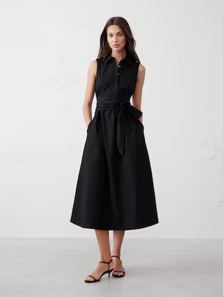 Poplin Cross-Waist Midi Dress | Banana Republic Factory