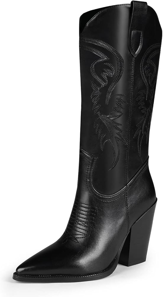 ISNOM Cowboyl Boots Cowgirl Boots for Women, Pointed Toe Chunky Heel Western Boots | Amazon (US)