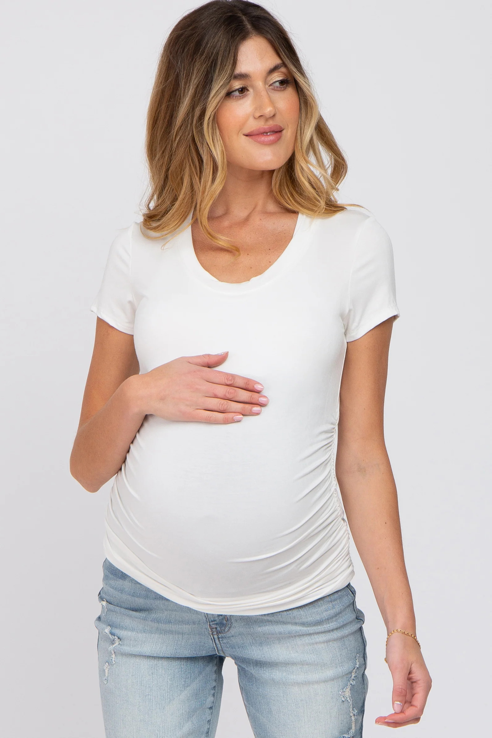 White Basic Short Sleeve Maternity Fitted Top - Large | PinkBlush Maternity