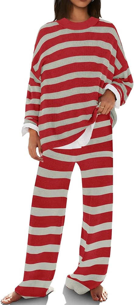 SENSERISE Womens Striped Set Sweater Lounge Sets Matching Fall Outfits Long Sleeve Tops and Pants... | Amazon (US)