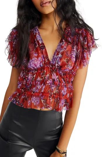 Making Me Smile Flutter Sleeve Mesh Crop Top | Nordstrom