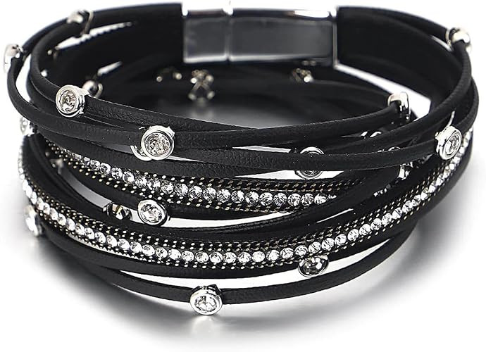 Fesciory Leather Wrap Bracelet for Women, Boho Western Layered Cuff Jewelry | Stackable Bracelets... | Amazon (US)