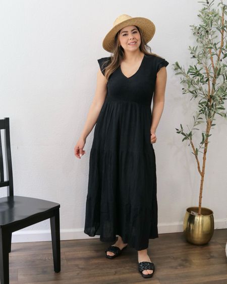 summer outfit with black maxi dress and straw hatt

#LTKStyleTip #LTKSeasonal #LTKFindsUnder100