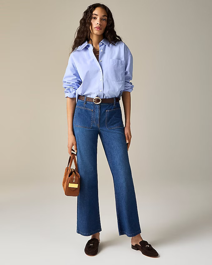 High-rise kickout jean with sailor pockets in drapey denim | J. Crew US
