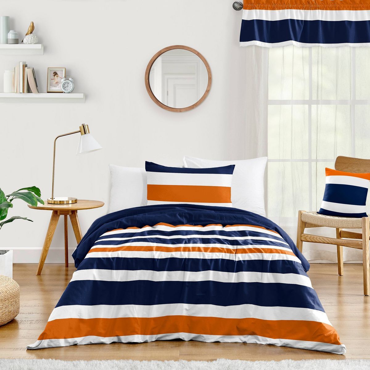 4pc Striped Twin Kids' Comforter Bedding Set Navy and Orange - Sweet Jojo Designs | Target