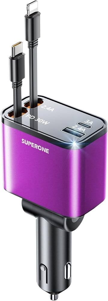 [2024 Upgraded] 4 in 1 Retractable Car Charger, SUPERONE Smaller Fast Car Phone Charger 69W with ... | Amazon (US)