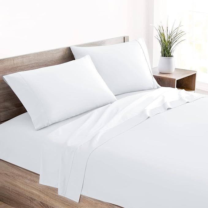 Mellanni Organic Cotton Sheets - 400TC Queen Size Sheets Set - White Queen Sheets - White Bedding... | Amazon (US)