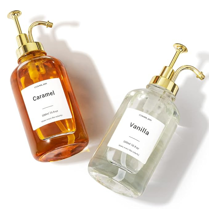 Combler Coffee Syrup Dispenser for Coffee Bar Accessories, 16.9oz 500ml Syrup Bottles 2pcs Set, G... | Amazon (US)