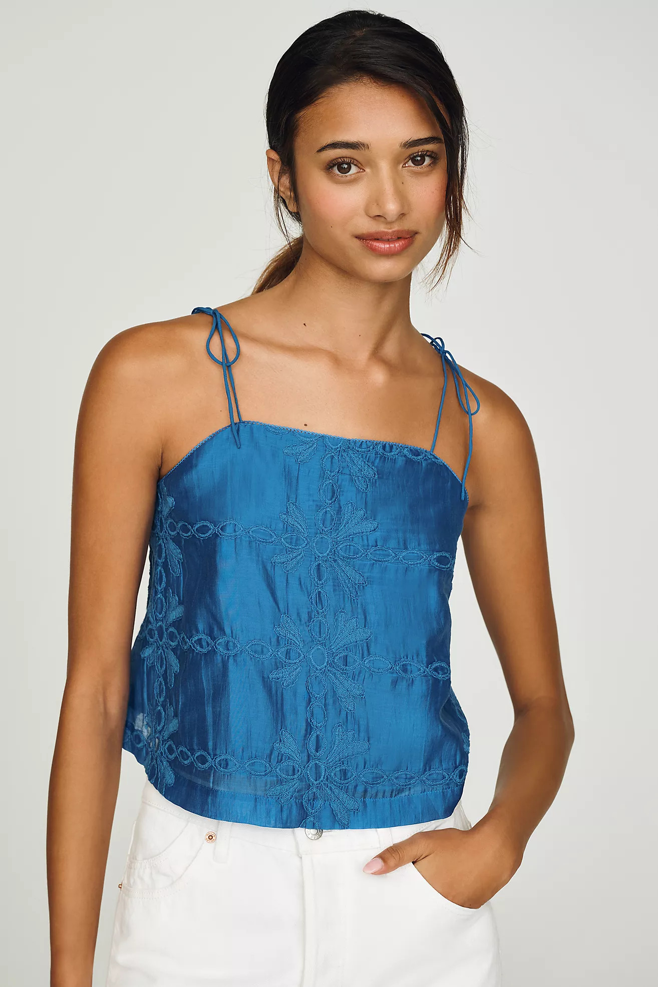 Greylin Embroidered Flounce Top | Anthropologie (US)