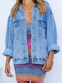 Justalwart Oversized Denim Jacket for Women Long Sleeve Classic Loose Jean Trucker Jacket | Amazon (CA)