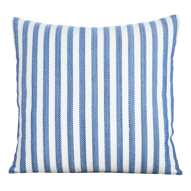 Dark Blue Rope Stripe Woven Outdoor Throw Pillow, 18" | At Home
