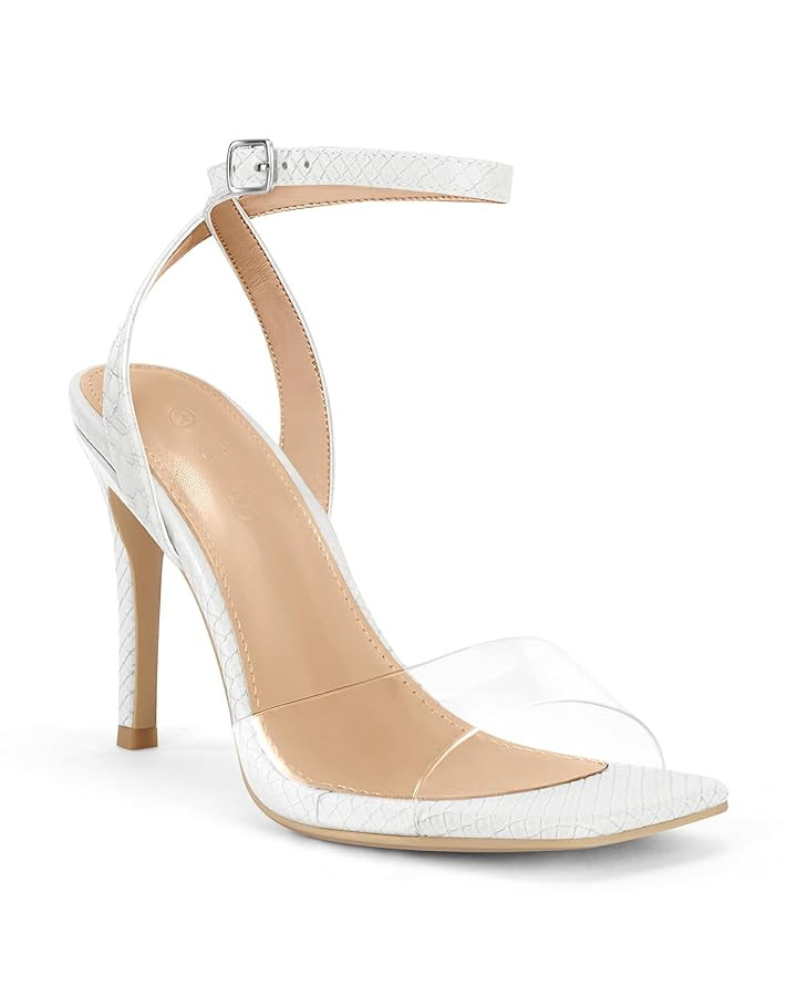 Coutgo Womens Clear Heels Sandals Square Toe Ankle Strap Sexy High Heeled Stiletto Dress Shoes | Amazon (US)