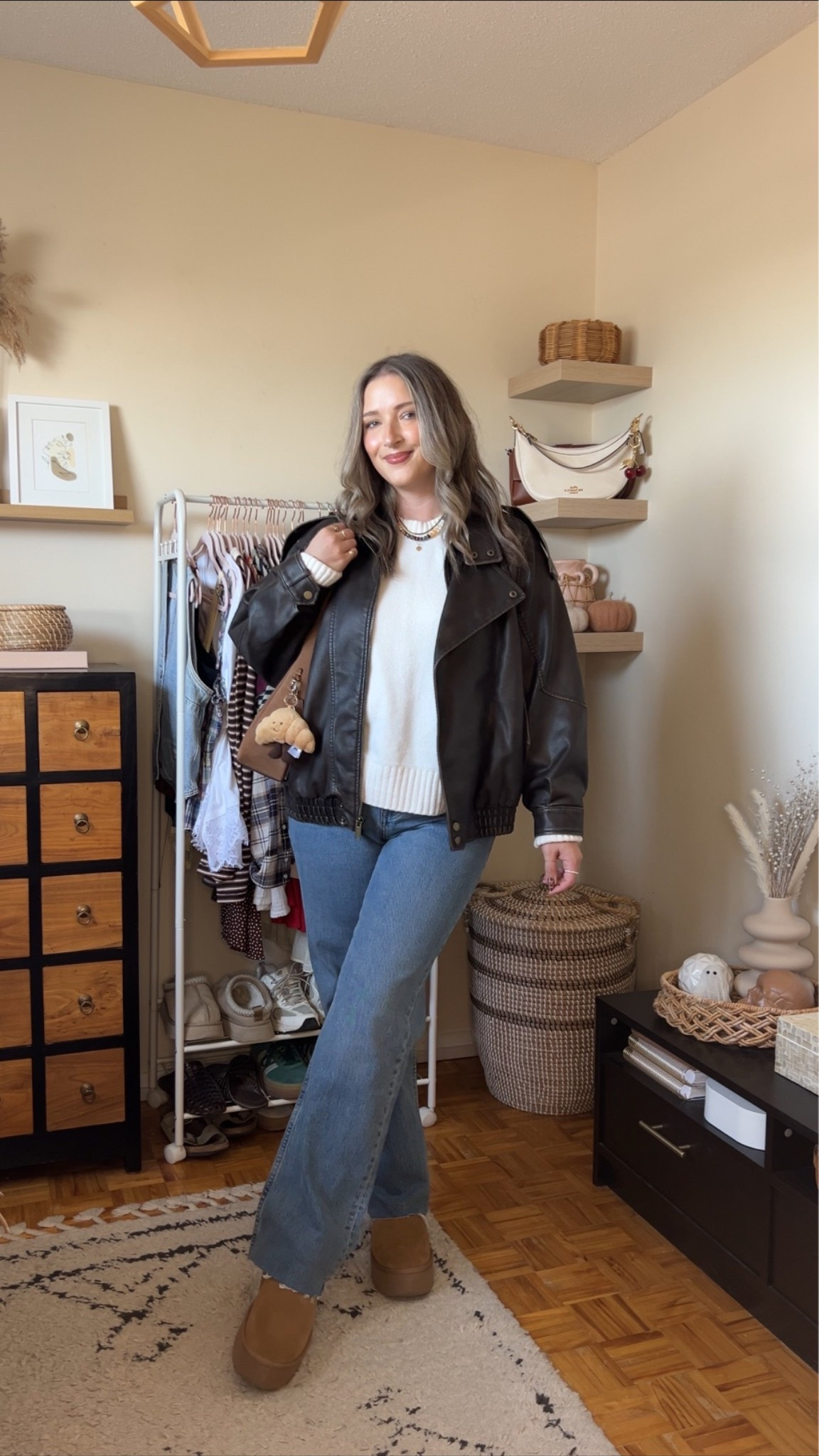 Casual fall outfit! Sized up to XL in the sweater for an oversized fit. Wearing size 30 in the jeans and L in the leather jacket. I’m a 9.5-10 shoe and wear a 10 in the Uggs

#LTKjeans #LTKstyletip #LTKfall