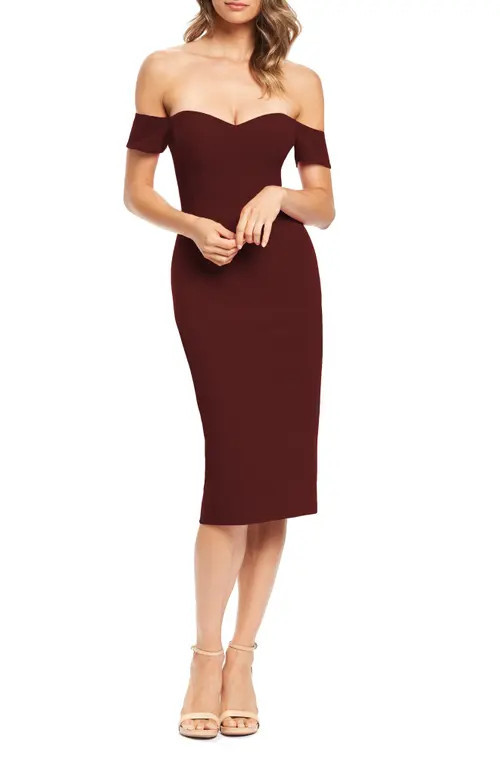Dress the Population Bailey Off the Shoulder Body-Con Dress in Burgundy at Nordstrom, Size Xx-Small | Nordstrom