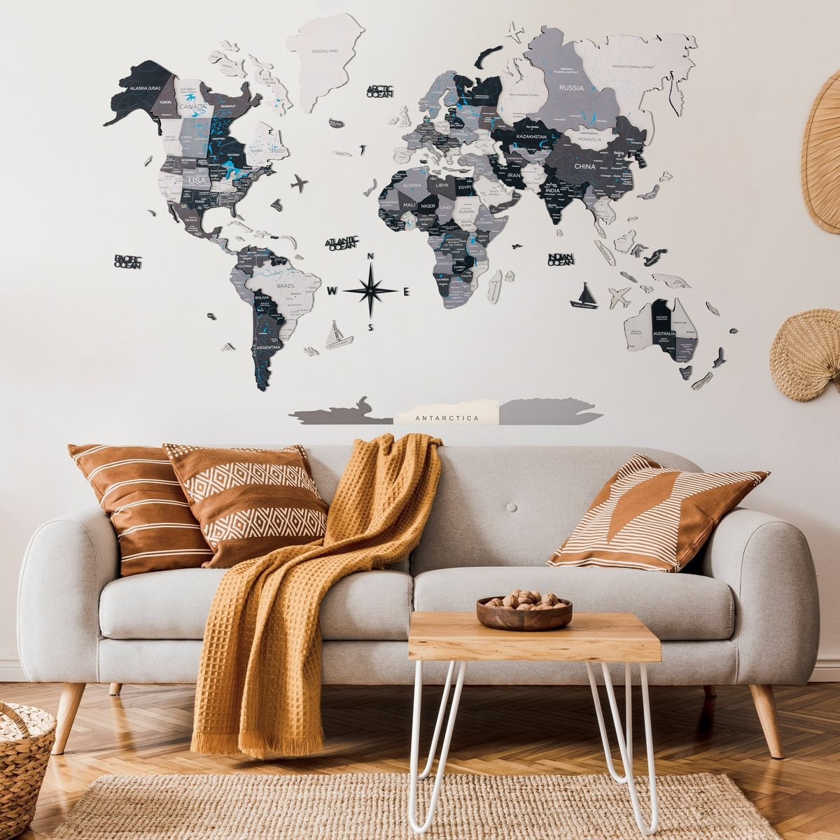 3D Multilayered World Map Color Nordik | Enjoythewood