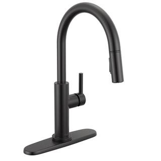 Nicoli Matte Black 17.06 in. H Pull Down Sprayer Kitchen Faucet with 360° Spout Swivel | The Home Depot