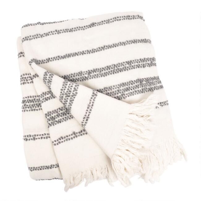 Ivory And Gray Stripe Chenille Throw Blanket | World Market