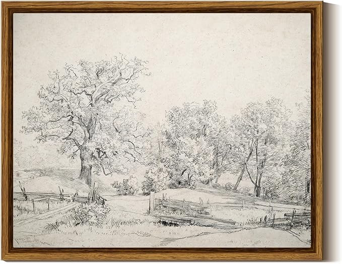 InSimSea Framed Canvas Wall Art, Vintage Pastoral Landscape Sketch Print with Oak Tree, English C... | Amazon (US)