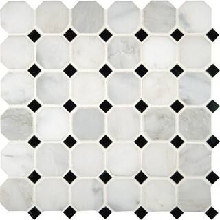 MSI Greecian White Octagon 12 in. x 12 in. x 10 mm Polished Marble Mosaic Tile (1 sq. ft.) THDW1-... | The Home Depot