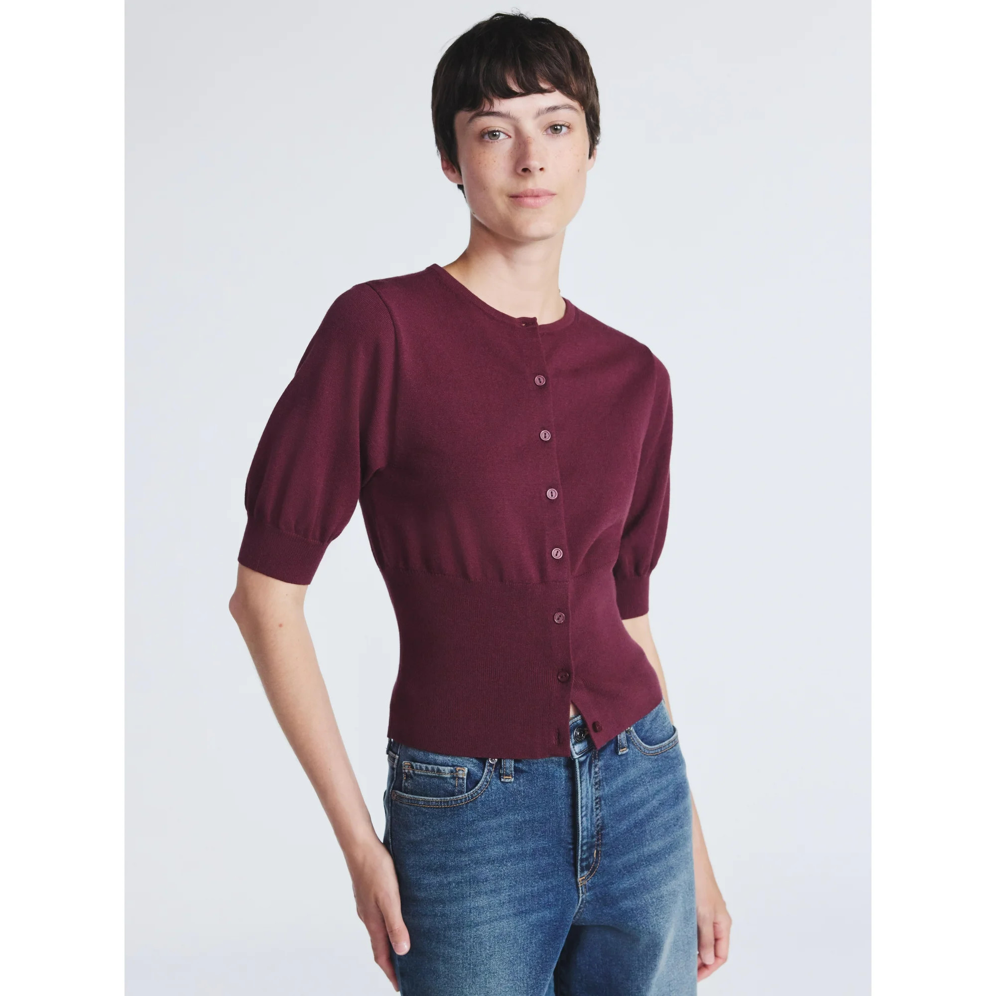 Scoop Women's Rib Cardigan Sweater with Short Sleeves, Lightweight, Sizes XS-XXL | Walmart (US)