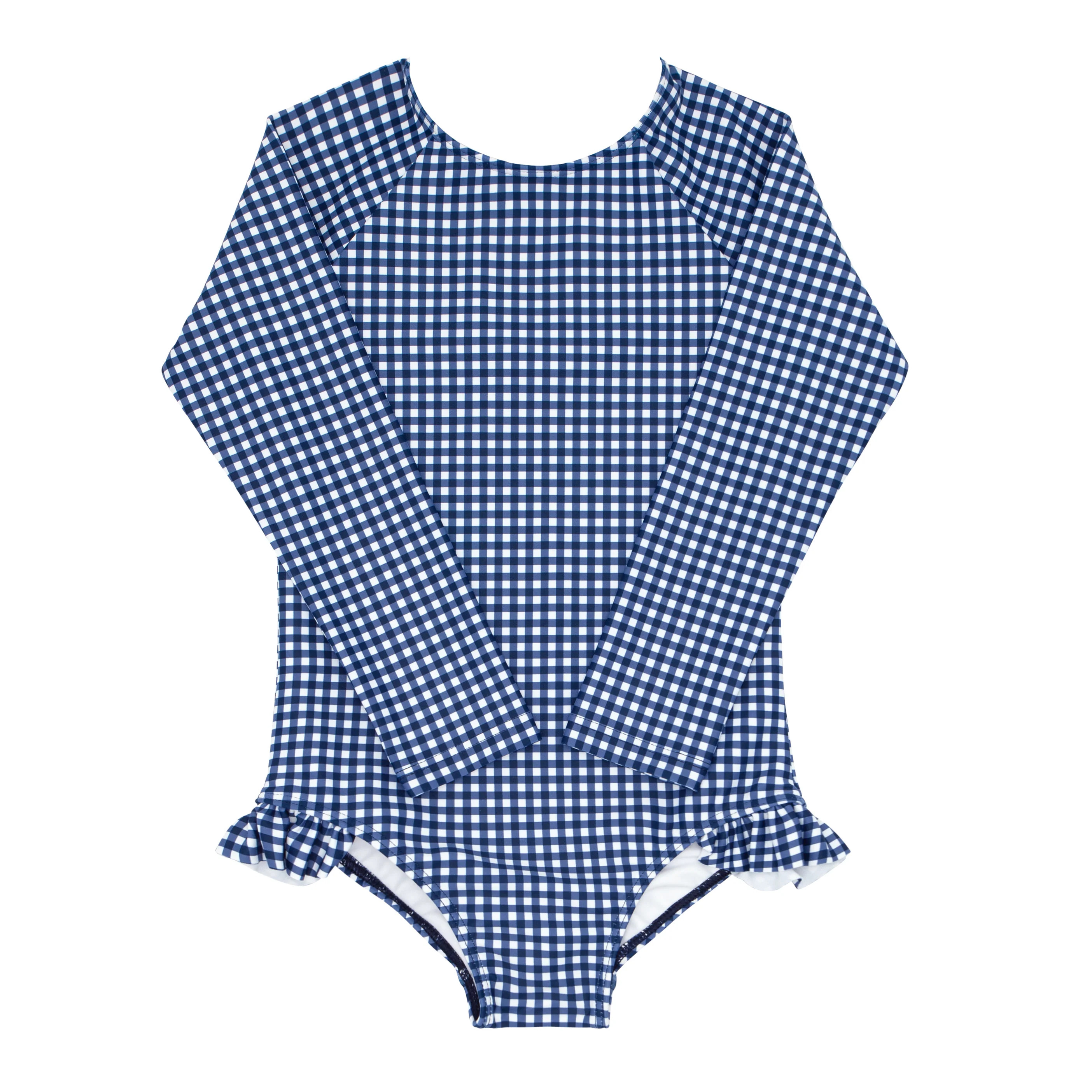 girls navy gingham rashguard one piece | minnow swim | minnow