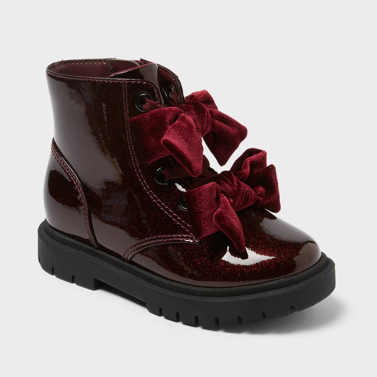 Toddler Estes Shimmer Combat Boots - Cat &amp; Jack™ Burgundy | Target