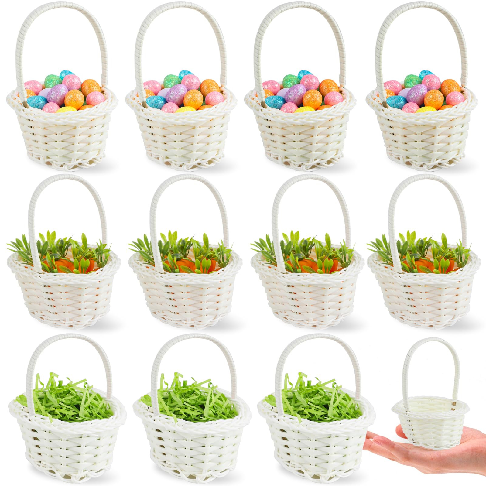 FOIMAS 12pcs Mini Easter Baskets with Handles 100pcs Colorful Easter Eggs and 12pcs Artificial Ca... | Amazon (US)