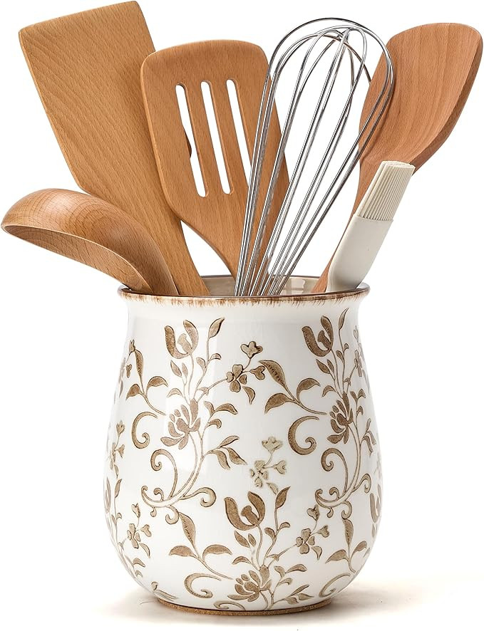 Amazon.com: Utensil Holder for Kitchen Counter, Modern Farmhouse Cooking Utensil Holder and Crock... | Amazon (US)