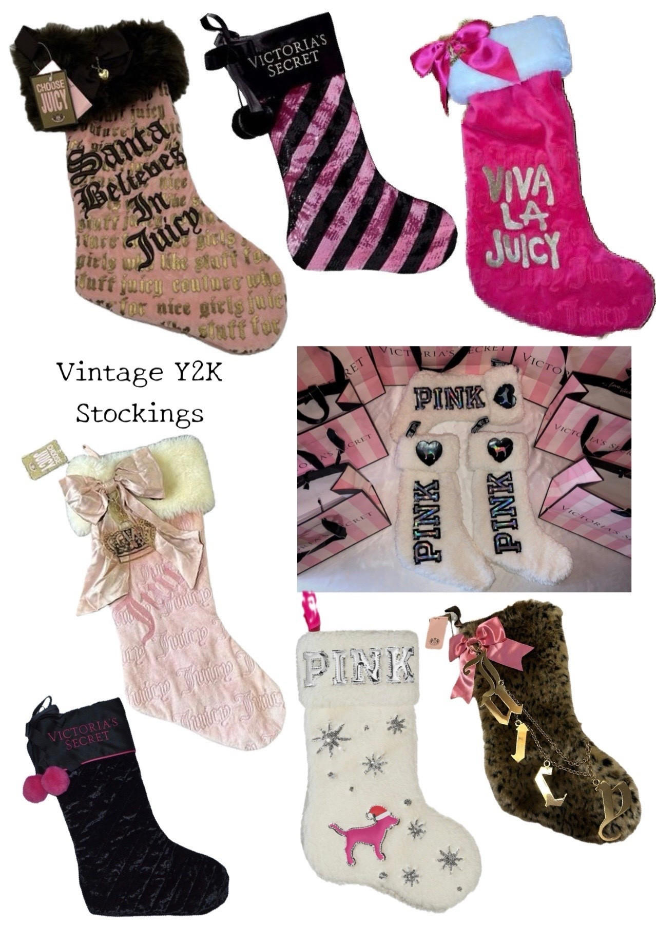 Vintage Y2K Christmas Stockings 🎄🩷 Juicy Couture & Victorias Secret 

#LTKholiday #LTKgiftguide