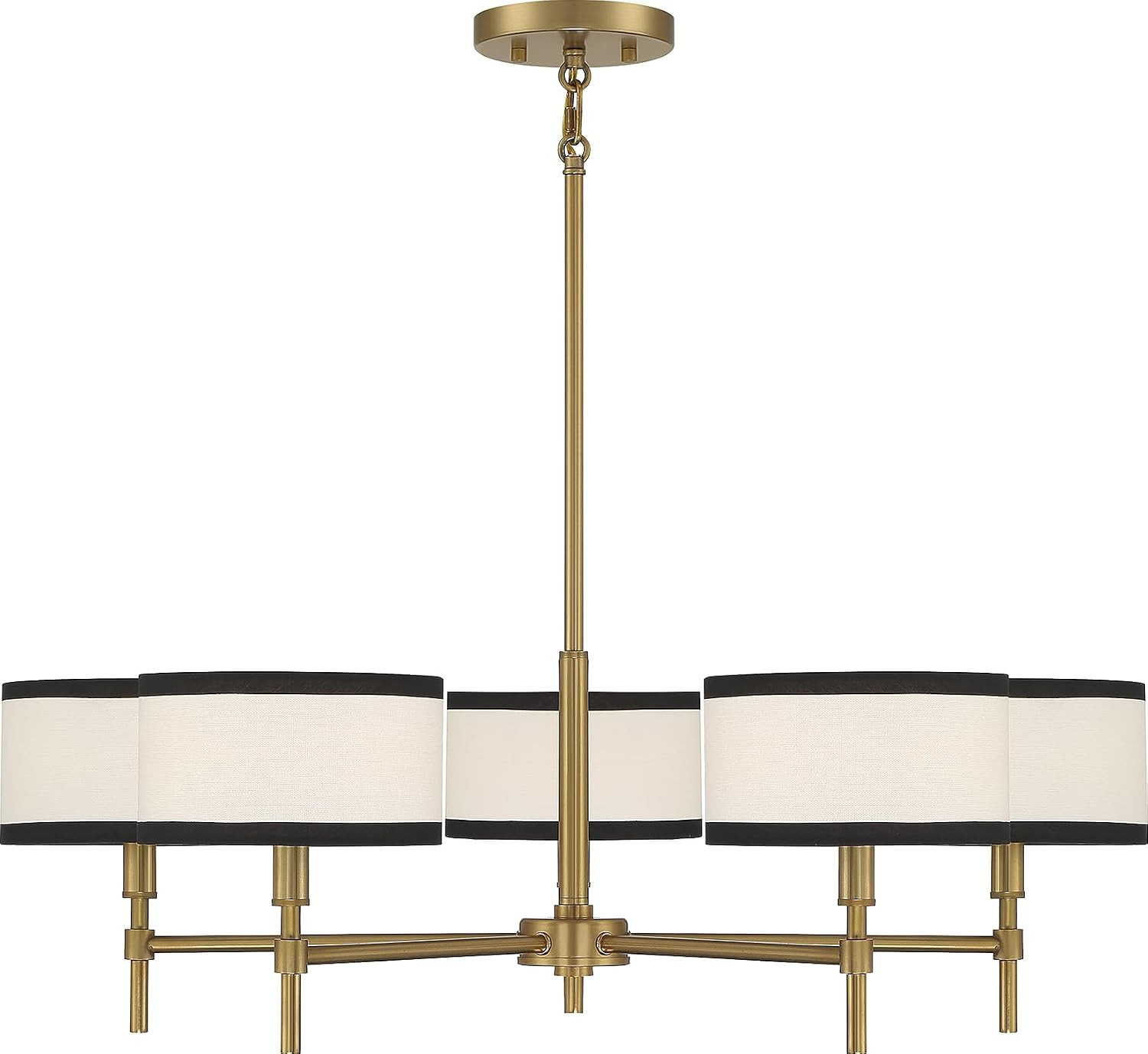 Meridian M10011NB Vintage Traditional White Fabric with Black Binding Chandelier, 5-Light 300 Total Watts, 9" H x 30" W, Natural Brass | Amazon (US)