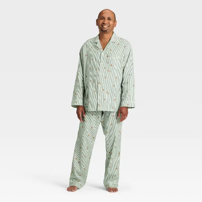 Men's Gingerbread Striped Flannel Long Sleeve Shirt and Pants Holiday Matching Family Pajama Set - Wondershop™ Cream XXL | Target