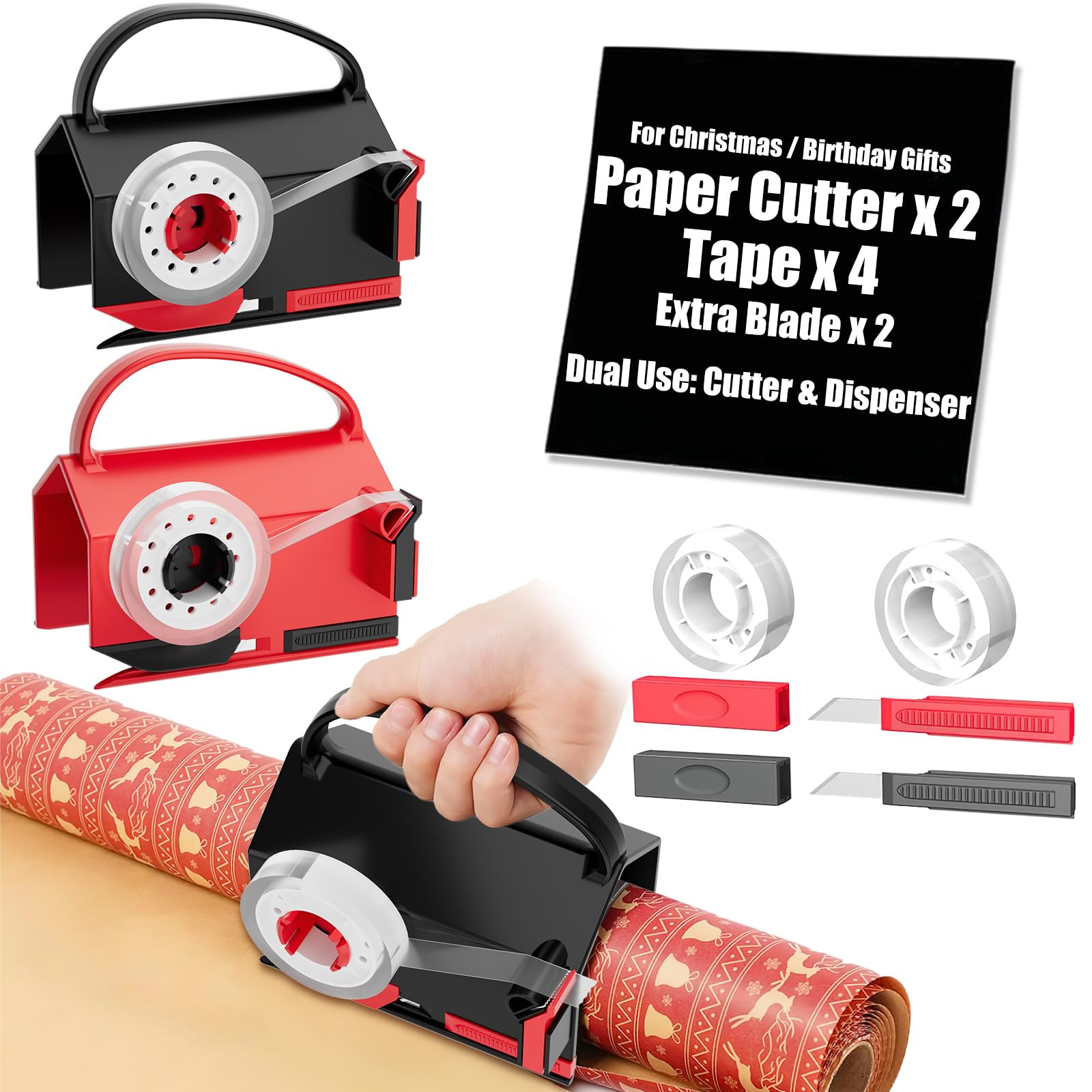 2-Pack Wrapping Paper Cutter & Tape Dispenser for Christmas Gift, Improve Gift Packaging Efficien... | Amazon (US)