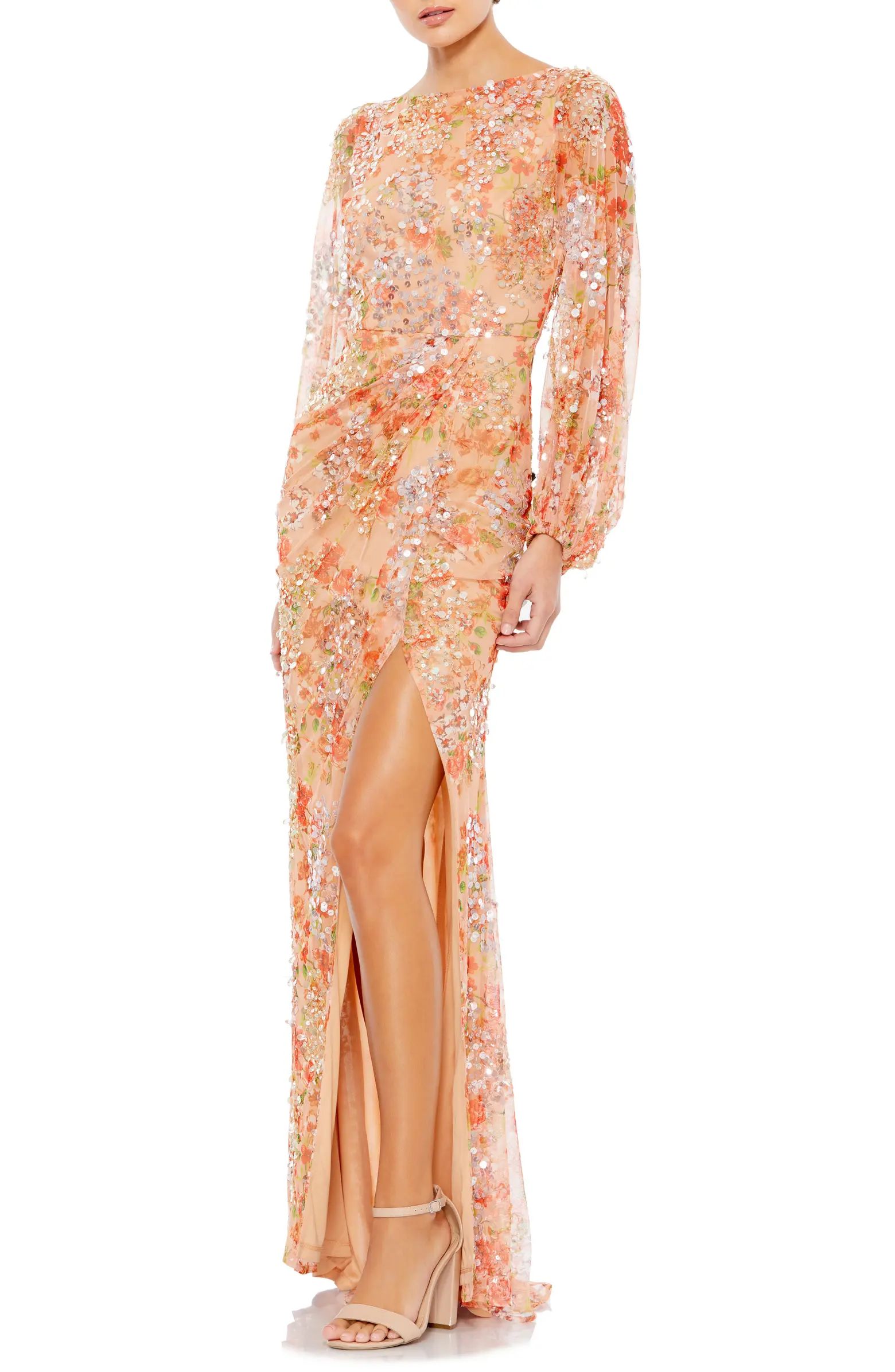 Sequin Floral Long Sleeve Tulle Dress | Nordstrom