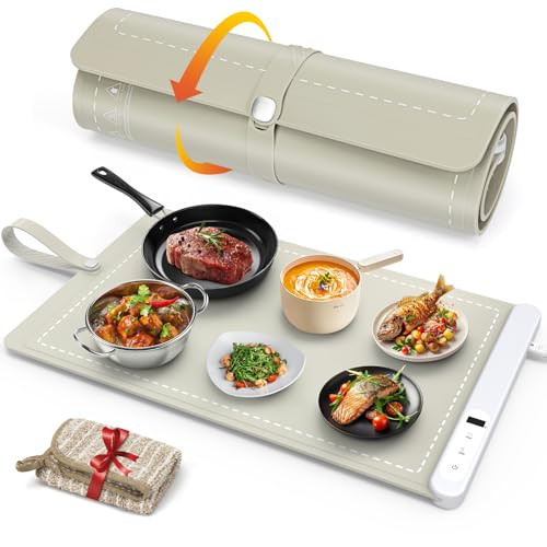 FYY Food Warming Mat - Electric Warming Tray with 6 Temperature Settings and 6 Hours Timer, Full Surface Graphene Heating Food Warmer, Premium Rollable Heating Tray for Gatherings, Parties, Khaki | Amazon (US)