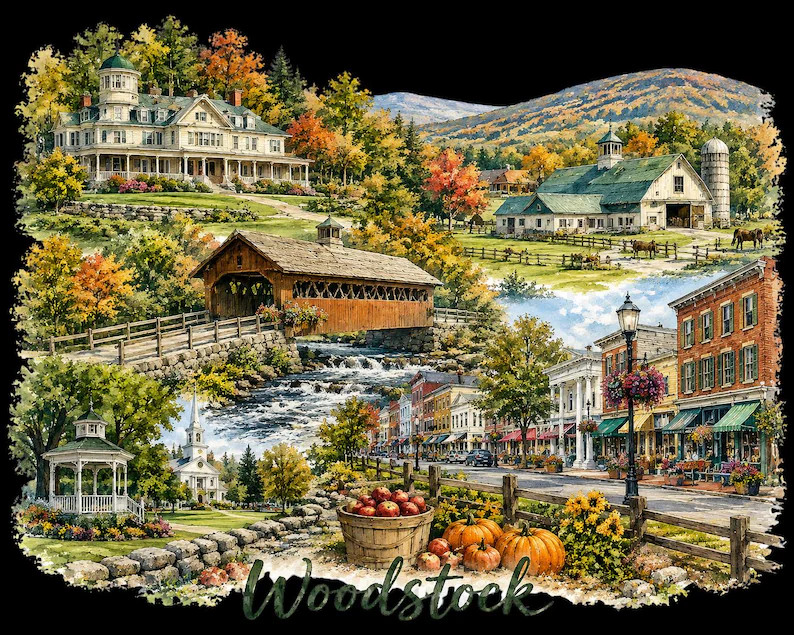 Woodstock Vermont PNG | Watercolor Woodstock VT Digital Download | Covered Bridge & Billings Farm... | Etsy (Global)