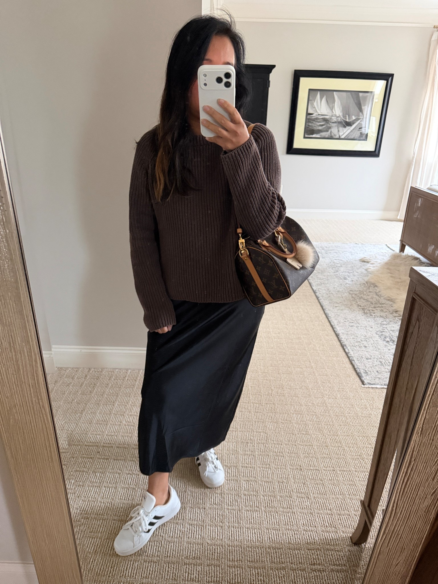 In a brown type of mood this February 😆
Brown organic cable top- TTS got medium 
Satin skirt -old links do up others 
Adidas Sneakers-I bought kids size 5.5 for adult 7 😆

#LTKOver40 #LTKPetite #LTKootd