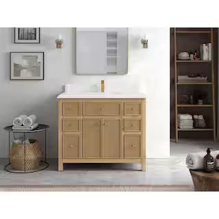Sonoma Teak 42 in. W x 22 in. D x 36 in. H Single Sink Bath Vanity in Light Teak with 1.5 in. Emp... | The Home Depot