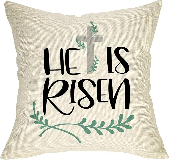He is Risen Easter Throw Pillow Cover, Decorative Holiday Cushion Case Olive Branch Cross Sign, F... | Amazon (US)