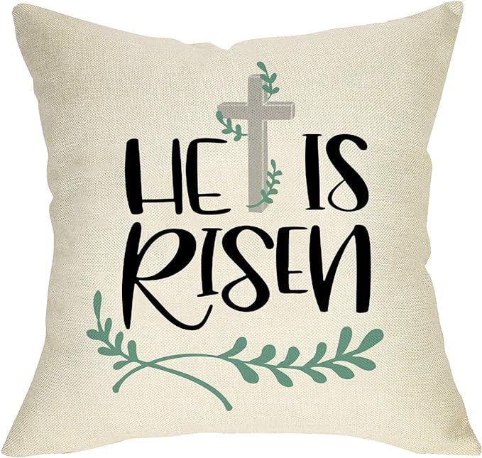 He is Risen Easter Throw Pillow Cover, Decorative Holiday Cushion Case Olive Branch Cross Sign, F... | Amazon (US)