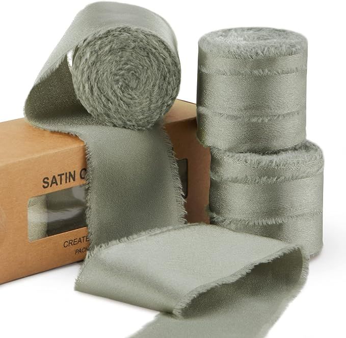 Keypan Sage Green Ribbon for Gift Wrapping - Silk Satin Chiffon Ribbons for Crafts 1 1/2" x 21 Yd... | Amazon (US)